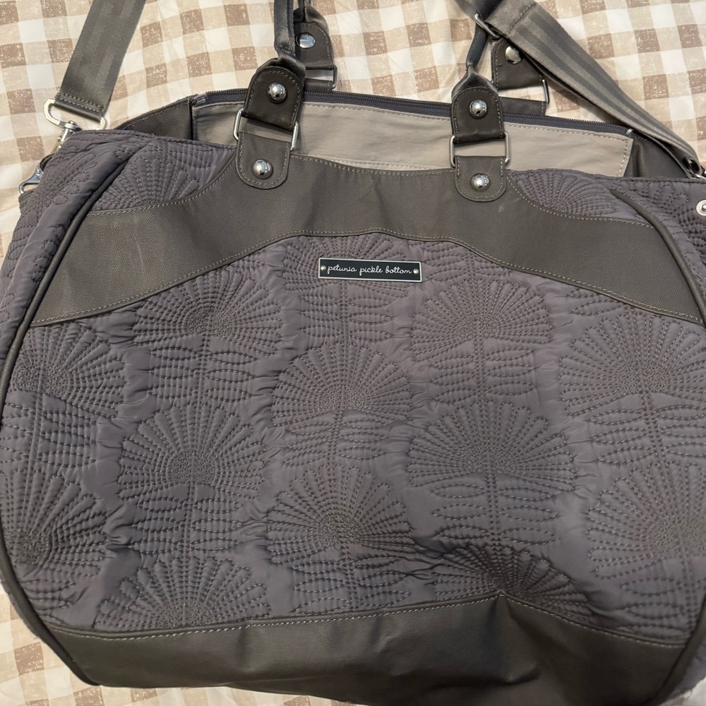 Petunia Pickle Bottom Gray Quilted Diaper Bag